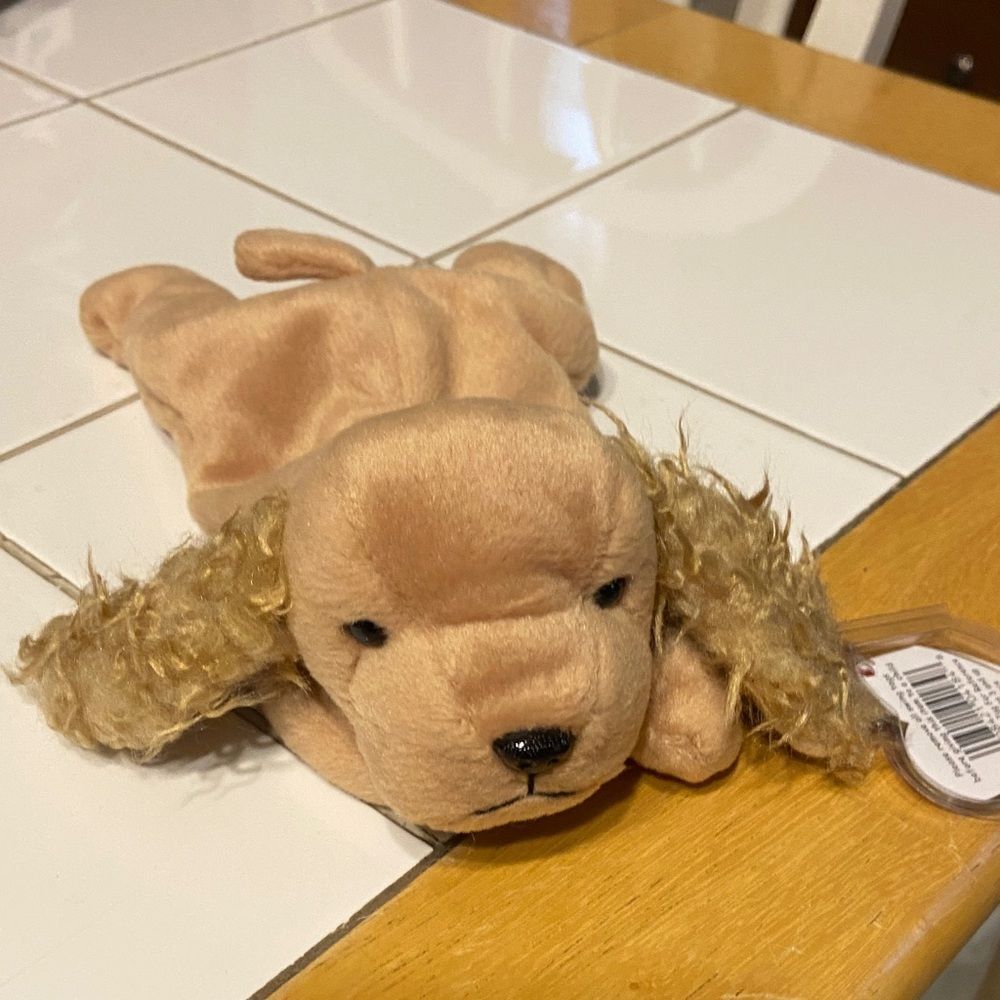 TY Beanie Baby Spunky Plush Tan Dog Toy, 1OO